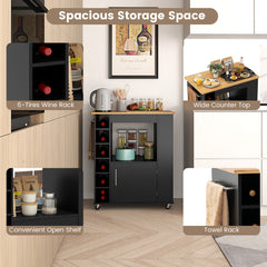 Rolling Kitchen Island with Storage and Towel Rack-Black