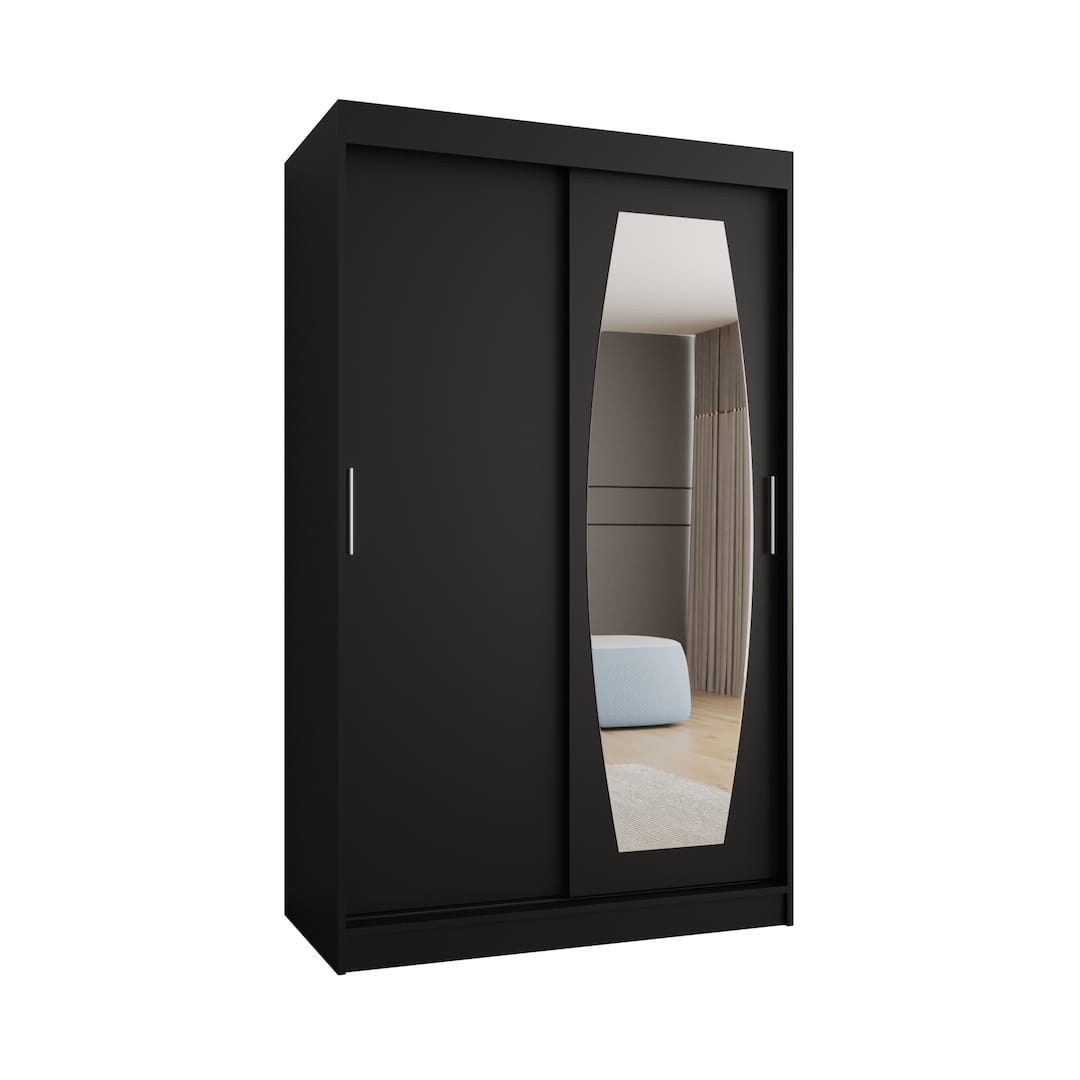 The sliding door wardrobe in a black finish shown from the front