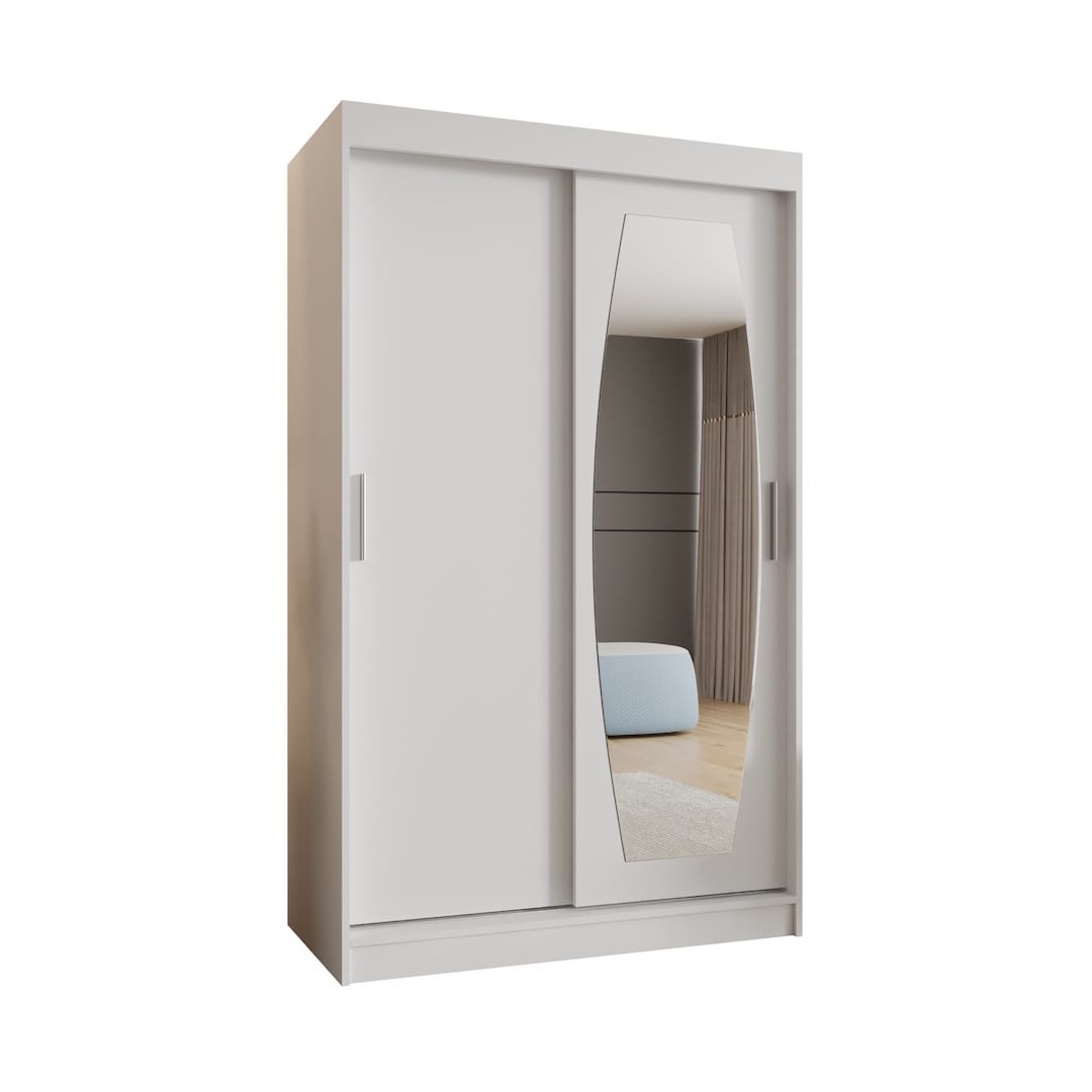 The sliding door wardrobe in a white finish shown from the front