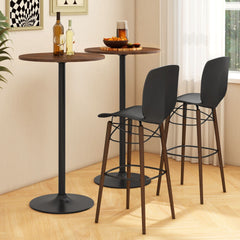Round Bar Table with Adjustable Height and Metal Base Set of 2-Brown