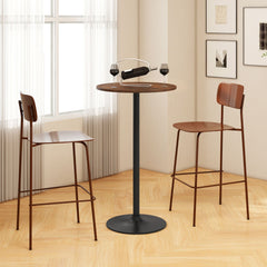 Round Bar Table with Adjustable Height and Metal Base Set of 2-Brown