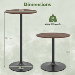 Round Bar Table with Adjustable Height and Metal Base Set of 2-Brown