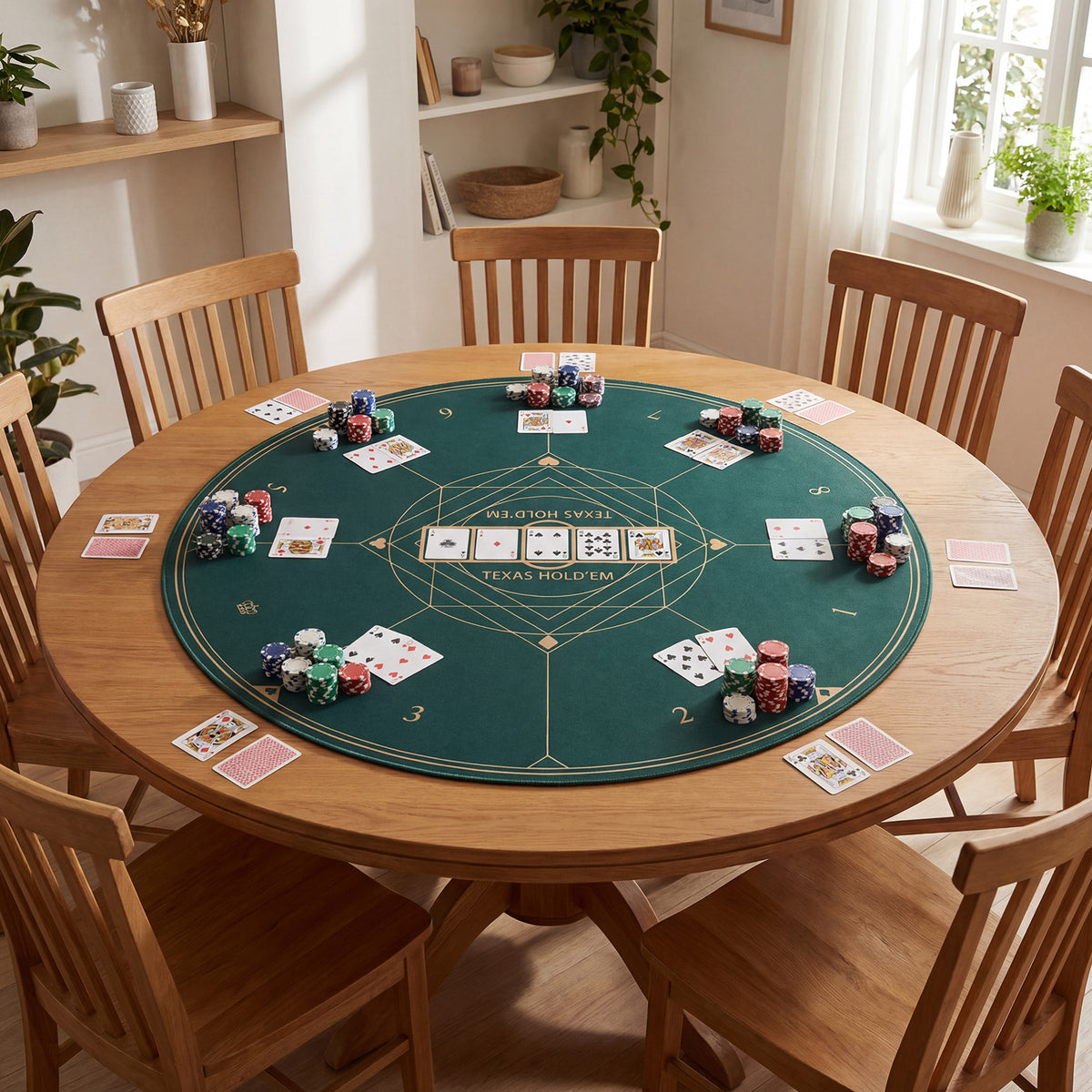 Round Poker Mat for Texas Hold'em 40 Inches Portable Anti-Slip Rubber Base Table Layout-Green