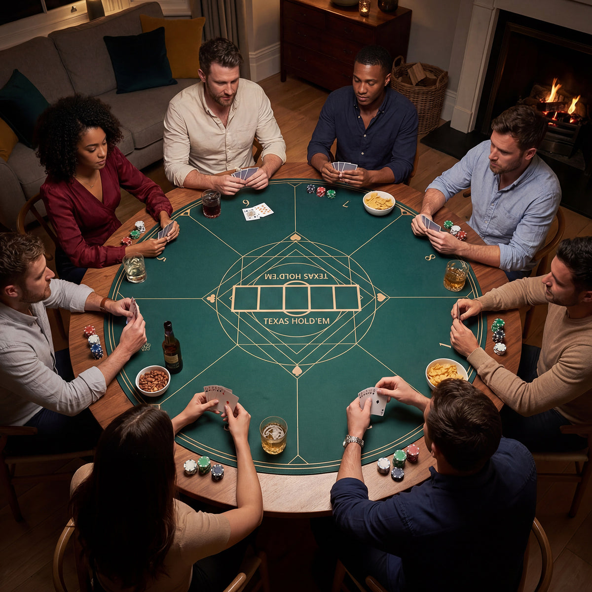 Round Poker Mat for Texas Hold'em 40 Inches Portable Anti-Slip Rubber Base Table Layout-Green