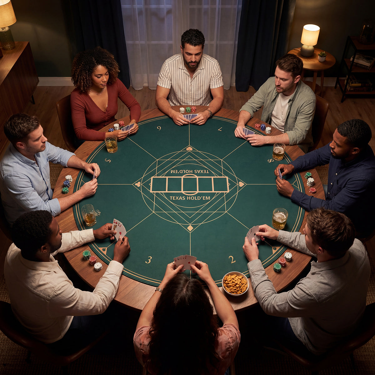 Round Poker Mat for Texas Hold'em 47" Portable Anti-Slip Rubber Base Table Layout-Green
