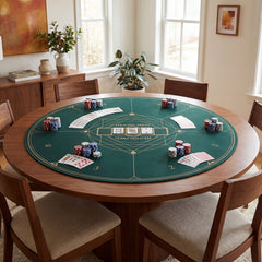 Round Poker Mat for Texas Hold'em 47" Portable Anti-Slip Rubber Base Table Layout-Green