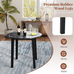 Round Dining Table with Rubber Wood Legs and Marble-textured Veneer Tabletop-Black