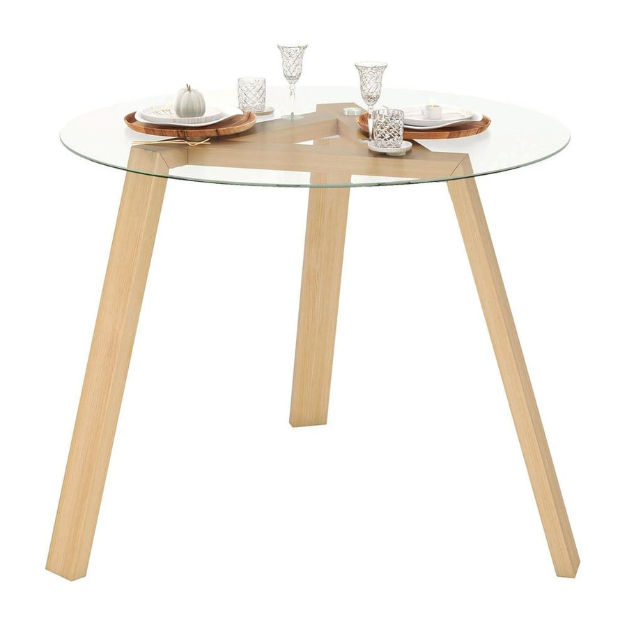 Round Glass Dining Table with Tempered Glass Tabletop for 4 People-Natural