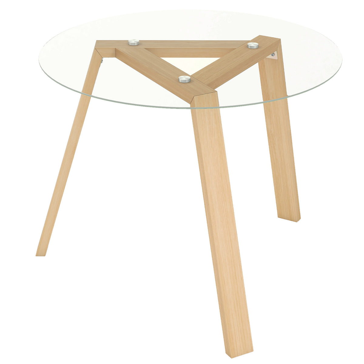 Round Glass Dining Table with Tempered Glass Tabletop for 4 People-Natural