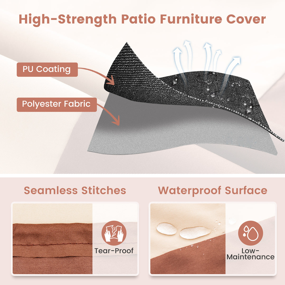 158/181/213 CM Round Patio Furniture Cover-Beige-M