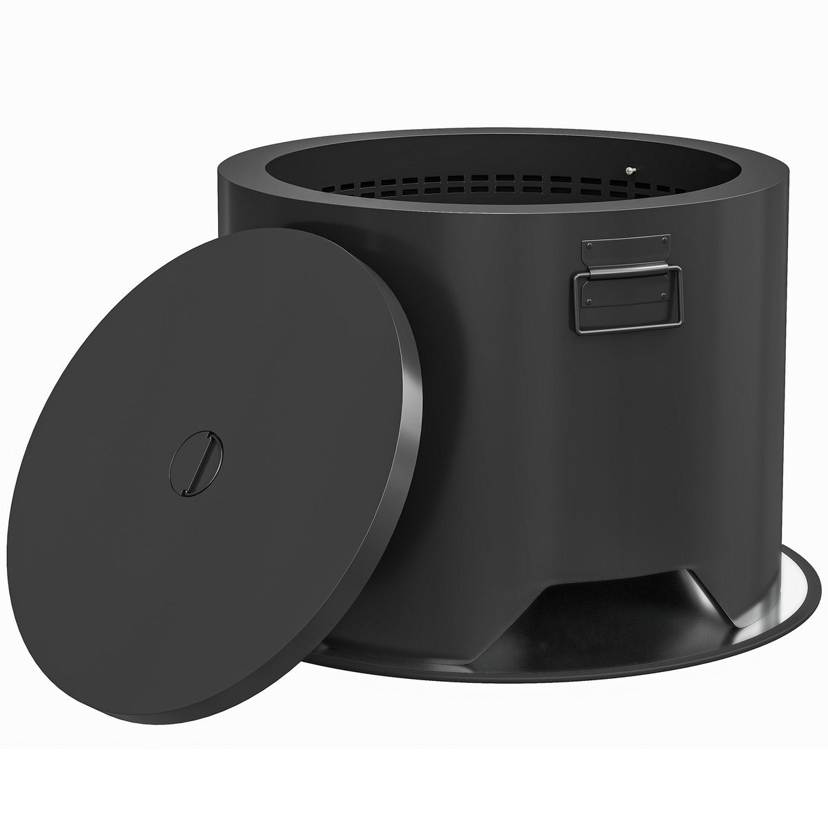 Outsunny Outdoor Round Fire Pit with Lid and Fire Poker - Black