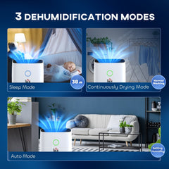 HOMCOM 20L/Day Portable Dehumidifier for Home, with LED Screen, Sleep Mode, 24H Timer, 4L Water Tank, Electric Air Dehumidifier for Damp Laundry Bedroom Basement
