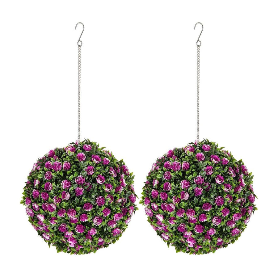 HOMCOM Set of 2 Decorative Artificial Plants, UV-protected Artificial Plant Topiary Rose Balls, Fake Plants for Home Indoor