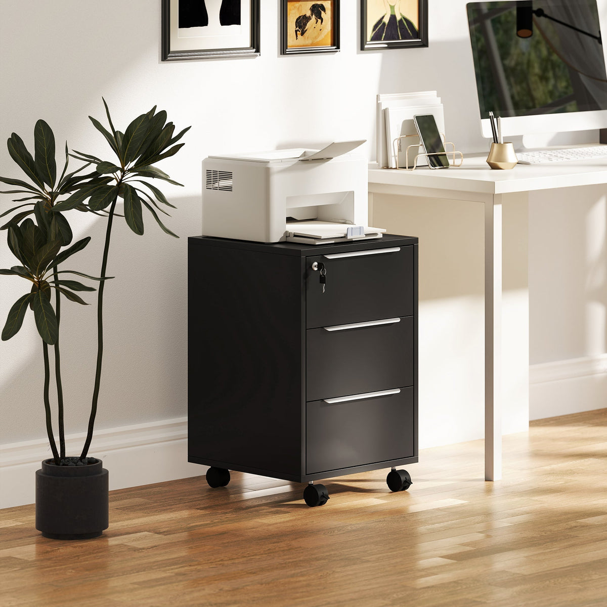 HOMCOM Three-Drawer Locking Filing Cabinet - Black
