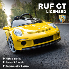AIYAPLAY Kids Electric Car, 12V Licensed RUF GT Ride on Car with Suspension, Remote Control, Music for 3-5 Years Yellow
