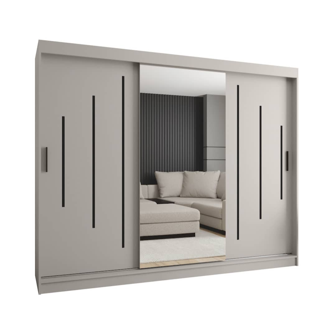 The light grey sliding door wardrobe with doors closed