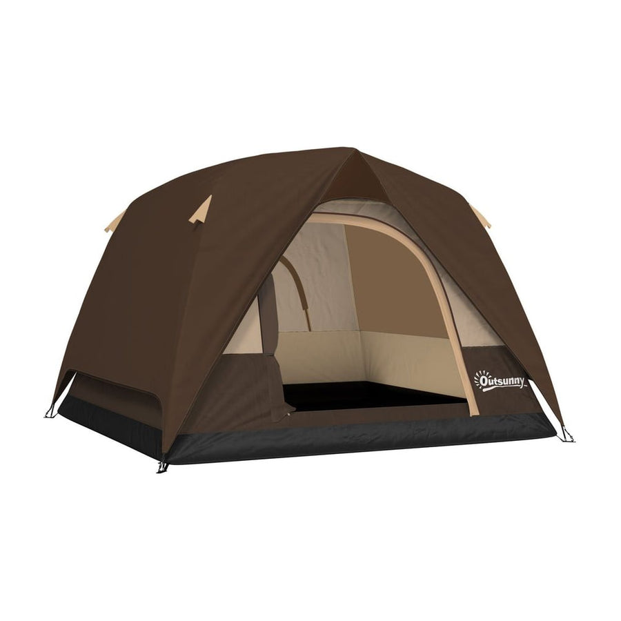 Outsunny 3-4 Person Camping Tent, Easy Set Up 3-4 Man Tent w/ Sewn-in Groundsheet, Waterproof Dome Tent w/ Mesh Windows