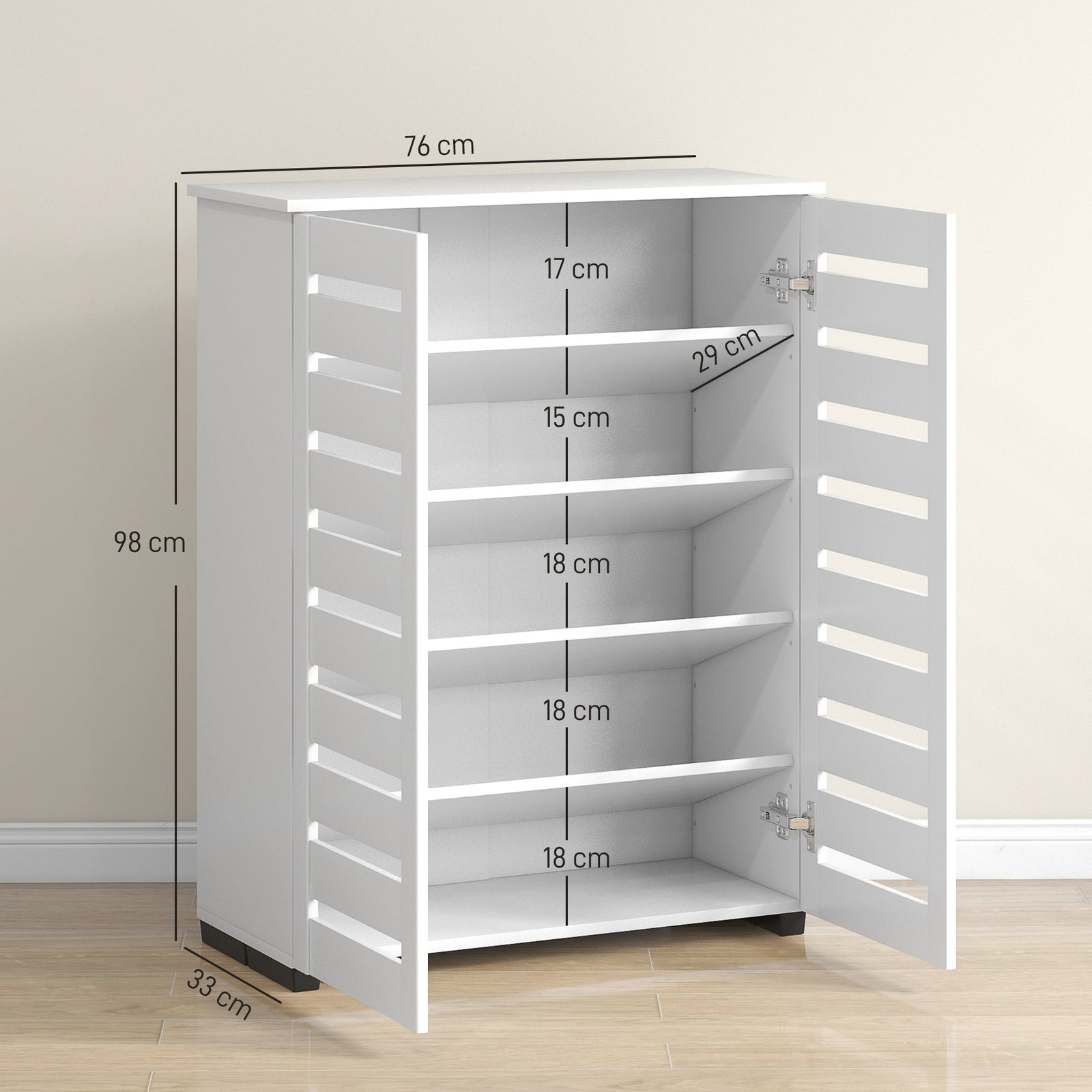 HOMCOM Narrow Shoe Cabinet for Entryway, 5-Tier Slim Shoe Storage Cabinet with 2 Slatted Doors and Adjustable Shelves
