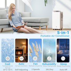 HOMCOM 12,000 BTU 5-in-1 Mobile Air Conditioner, 35m² Radius - White