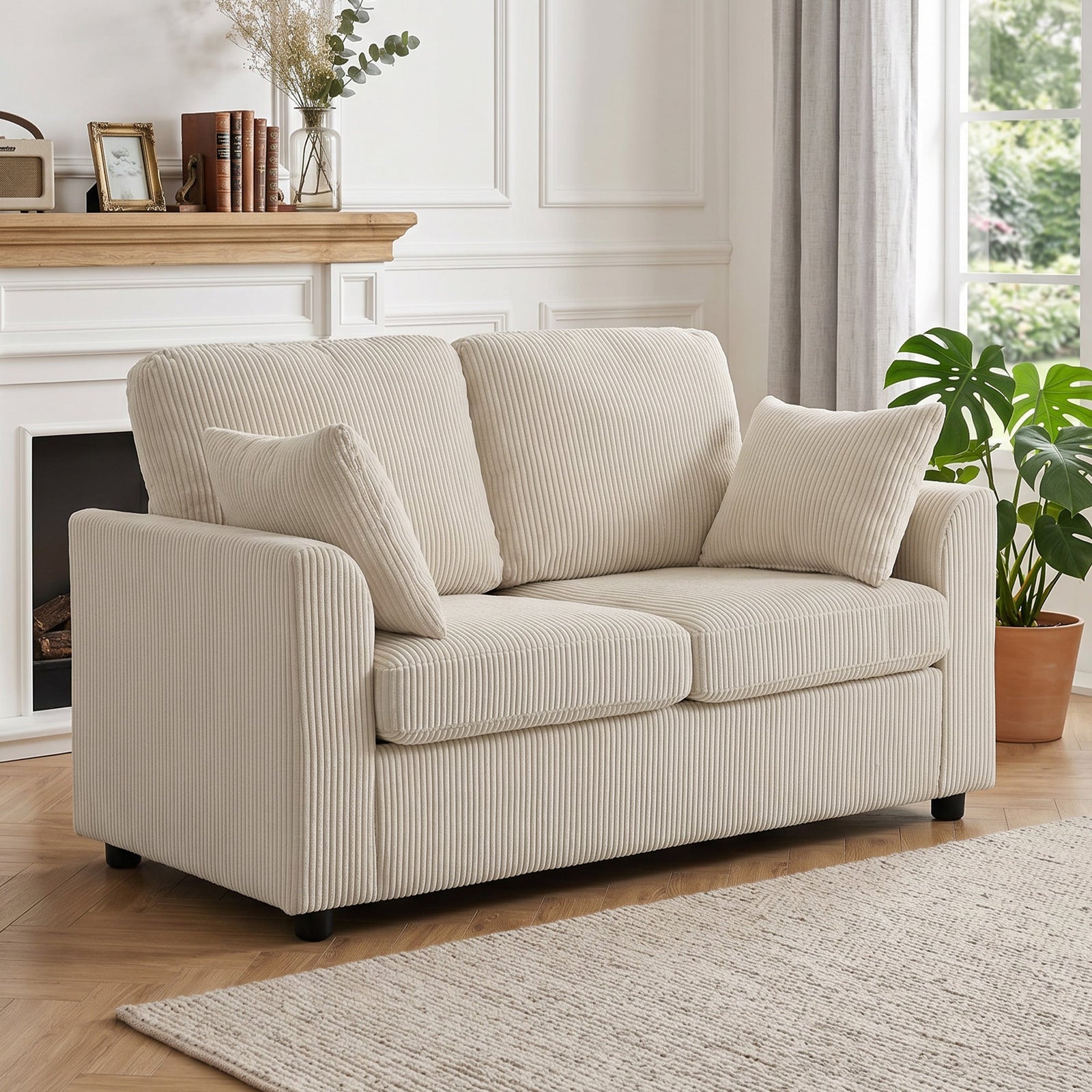 HOMCOM 2 Seater Sofa, Corduroy Small Couch with Spring Cushion, Wide and Deep Seat, Beige - product image 2