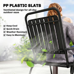 Outsunny Folding Garden Chairs, Garden Dining Chairs with Plastic Slatted Seat Back, Armrests, Steel Frame, Set of 4, Black