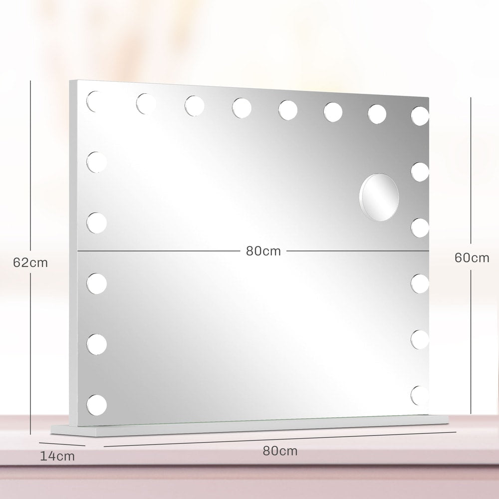 Dimensions of the large white lighted makeup mirror with 18 LED bulbs