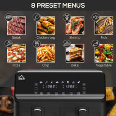 HOMCOM 8L Dual Basket Air Fryer, 8-in-1 Air Fryer Oven with Digital Display, Visible, Timer, Preheat for Oil Free Low Fat Cooking, 2500W, Sync Finish, Sliver