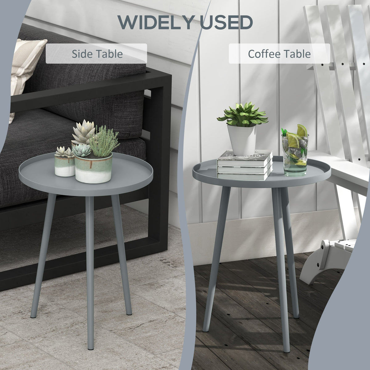 Outsunny Round Garden Coffee Table in Grey
