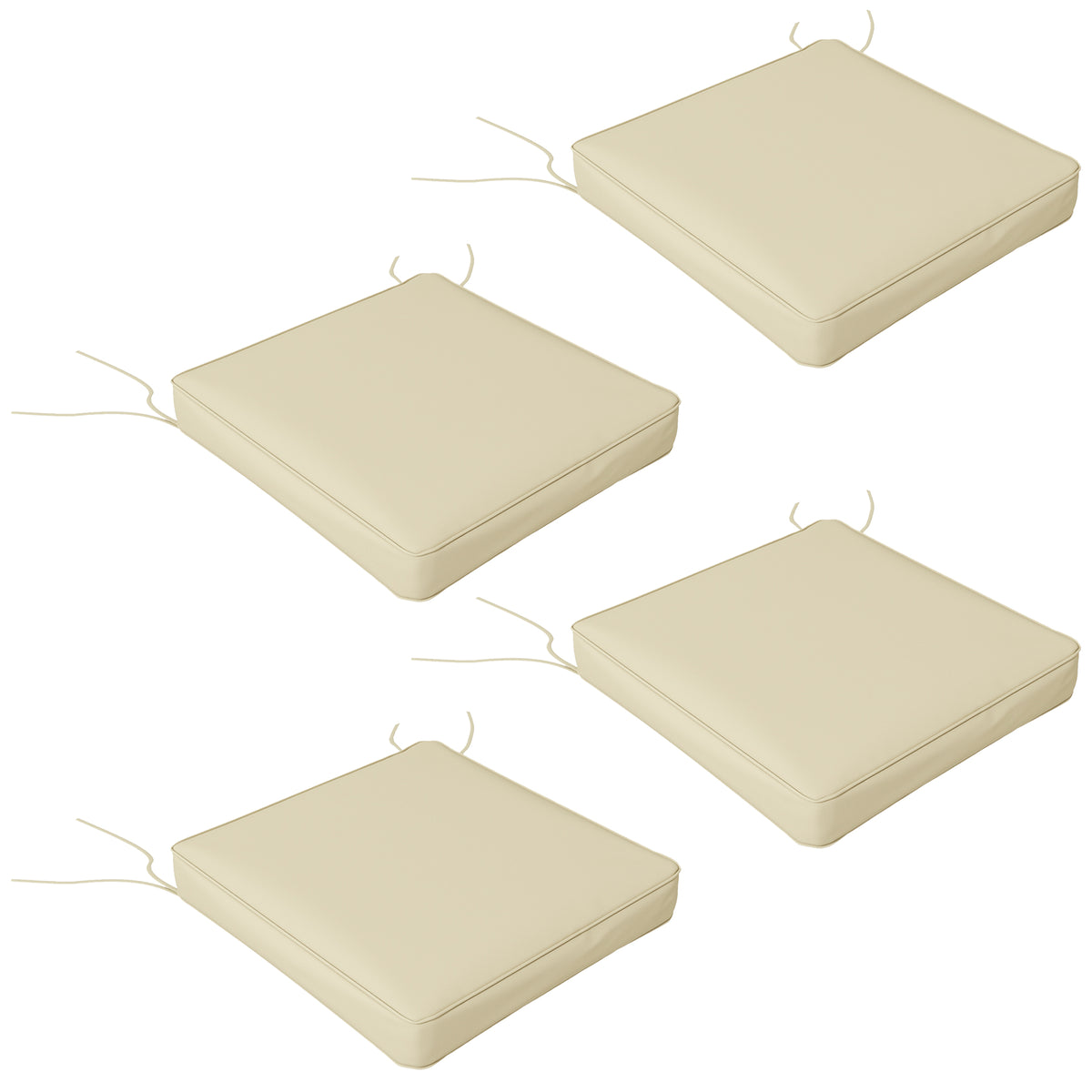 Outsunny 4-Piece Seat Cushions Pillow Replacement, Patio Chair Cushions Set with Ties for Indoor Outdoor, Beige