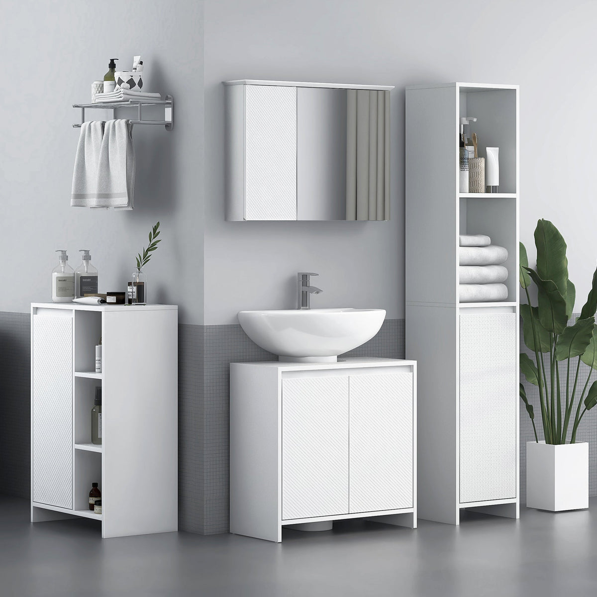 HOMCOM Under Sink Bathroom Cabinet, Freestanding Under Sink Cabinet with 2 Doors and Shelf for Basin without or with