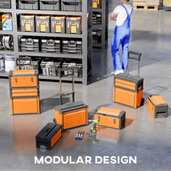HOMCOM 3-in-1 Stackable Rolling Tool Box - Orange