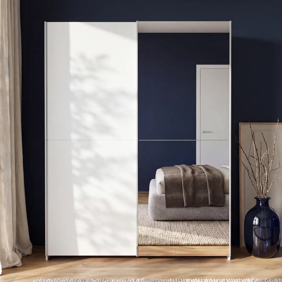 Ballara Sliding Door Wardrobe 150cm in White Gloss