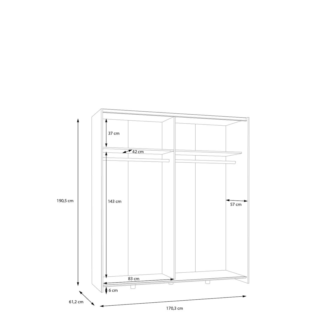 Ballara Sliding Door Wardrobe 170cm in White, image 4