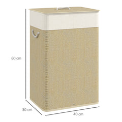 HOMCOM Bamboo Laundry Basket with Lid, 72L Laundry Hamper with Rope Handles, Washing Basket with Removable Washable Liner Bag for Bathroom, Bedroom, Nature Wood Finish