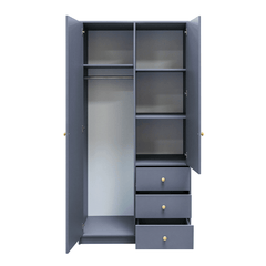 Dull Blue Mirrored Hinged Door Wardrobe 100cm – HUDSON II D2