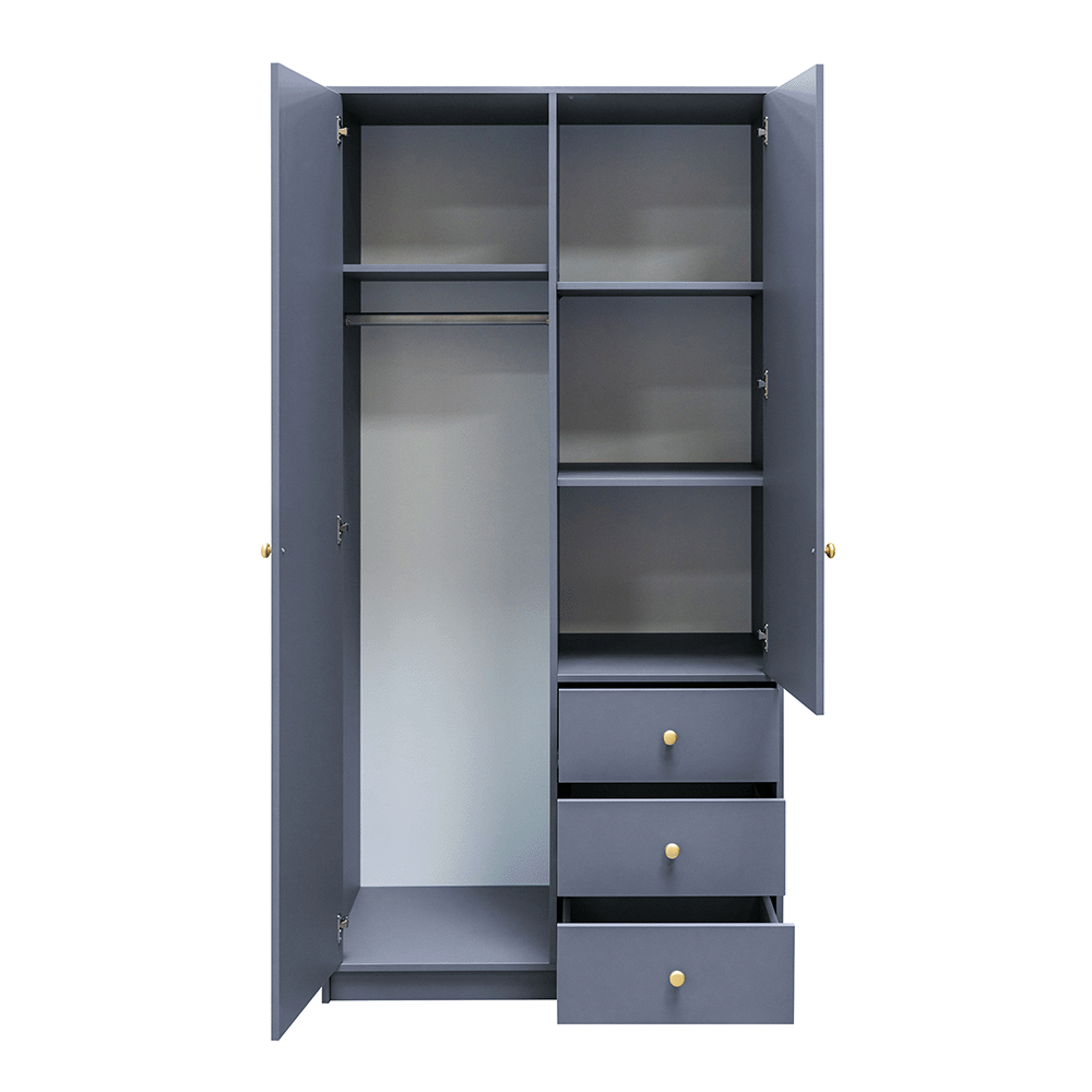 Dark Blue Mirrored Hinged Door Wardrobe 100cm – HUDSON II D2