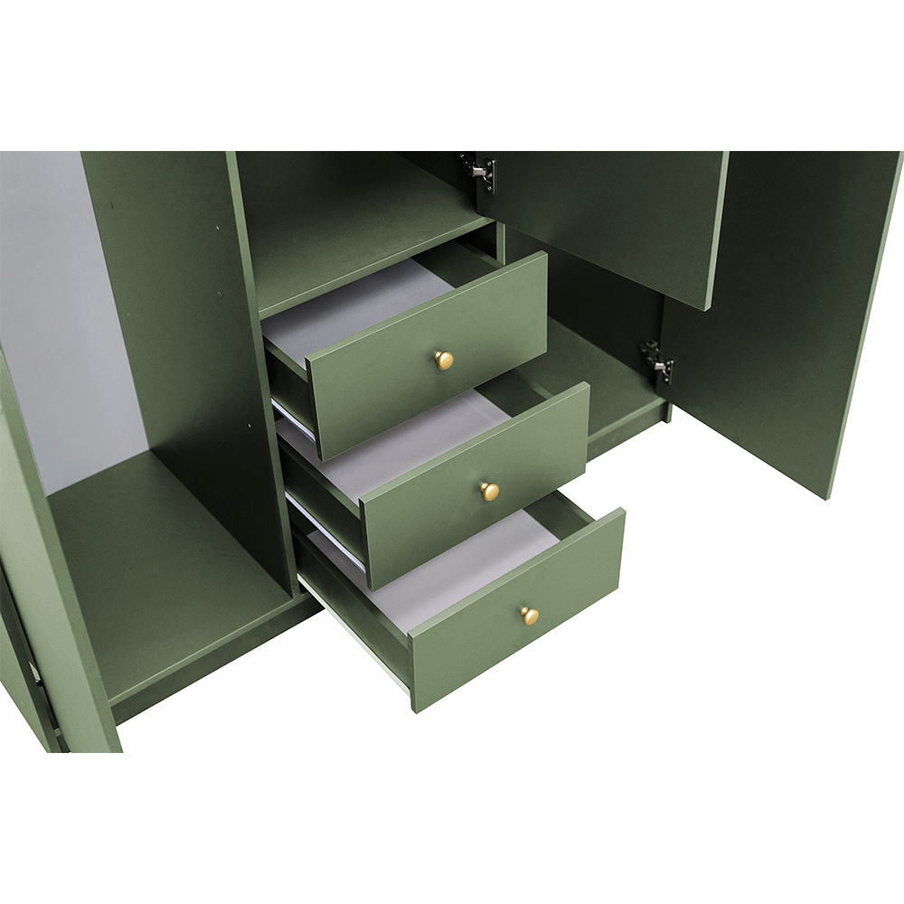 Bottle Green Mirrored Hinged Door Wardrobe 149cm – HUDSON II D3