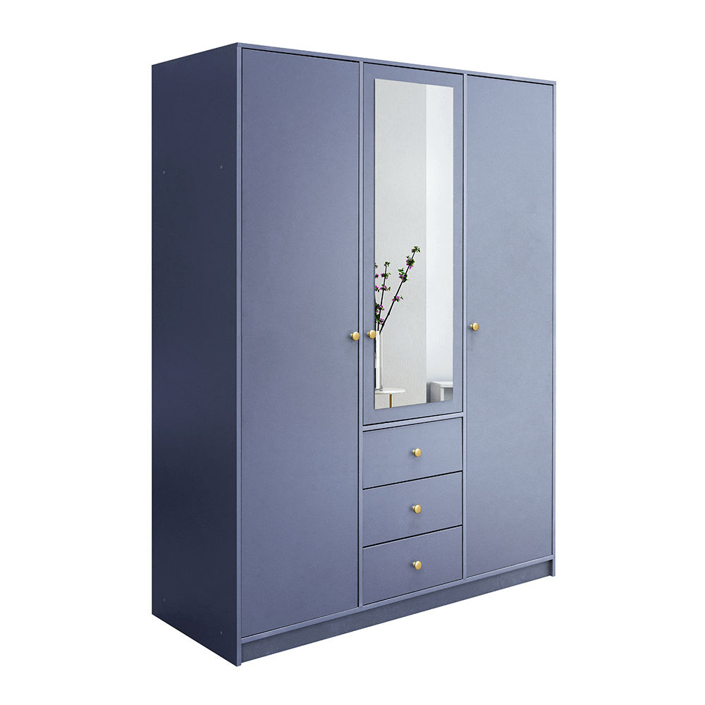 Dull Blue Mirrored Hinged Door Wardrobe 149cm – HUDSON II D3
