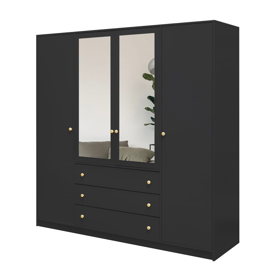 Siena I Hinged Door Wardrobe 196cm in Black, image 4