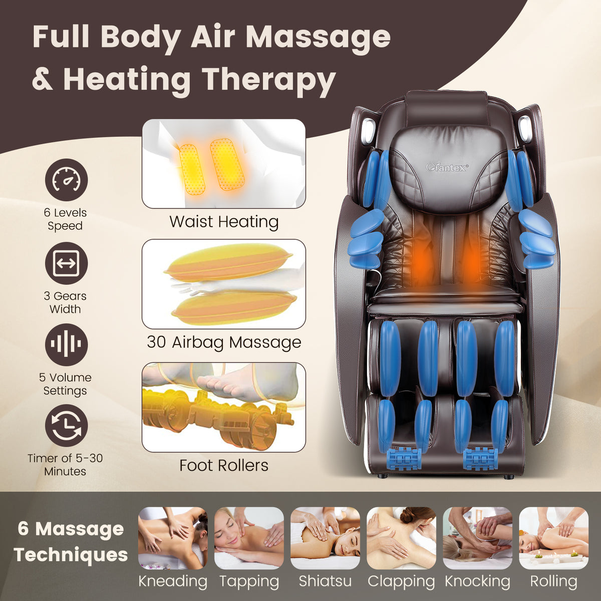 Full Body Zero Gravity SL Track Electric Shiatsu Massage Chair-Brown