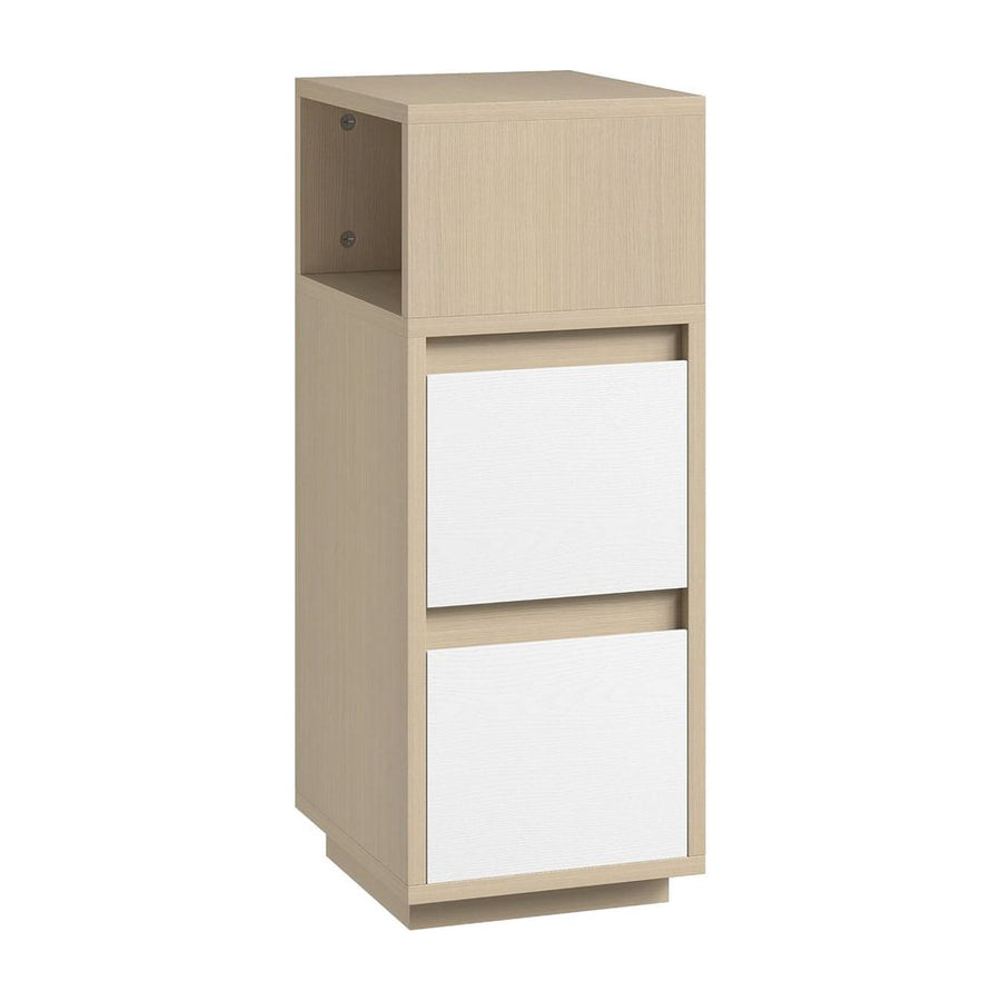 HOMCOM Slim Bedside Table, Narrow Bedside Cabinet with Open Shelf and 2 Drawers for Bedroom, Living Room, Natural Wood Finish