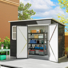 Outsunny 8.5 x 6ft Storage Shed Galvanised Steel Garden Shed, Metal Shed with Foundation Kit, Window, Lockable Wide Doors and