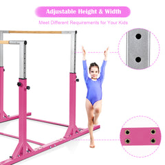 Kids Parallel Gymnastics Bar with Adjustable Width and 11-Level Heights-Pink