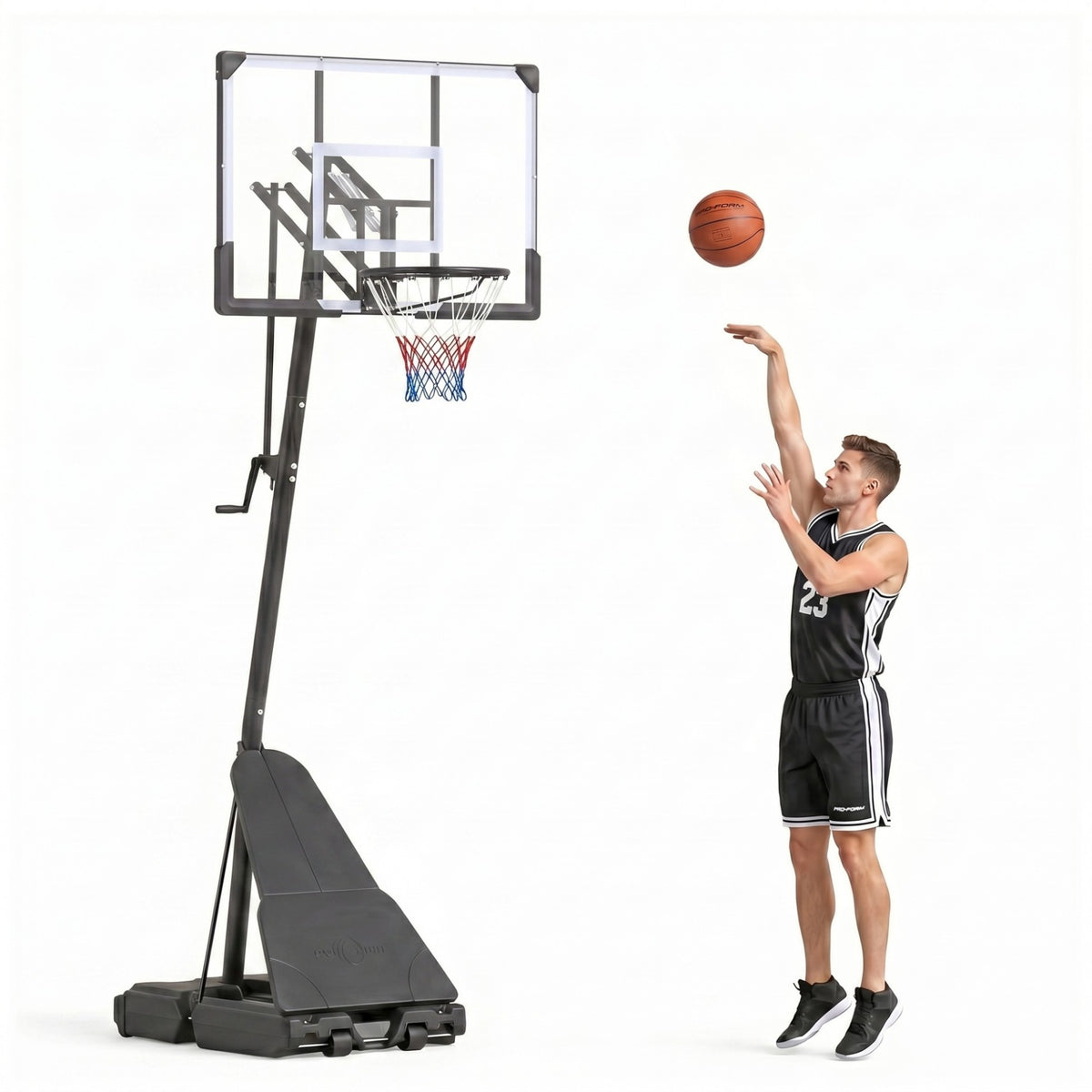 2.45-3.05M Portable Basketball Hoop Height Adjustable with Shatterproof Backboard