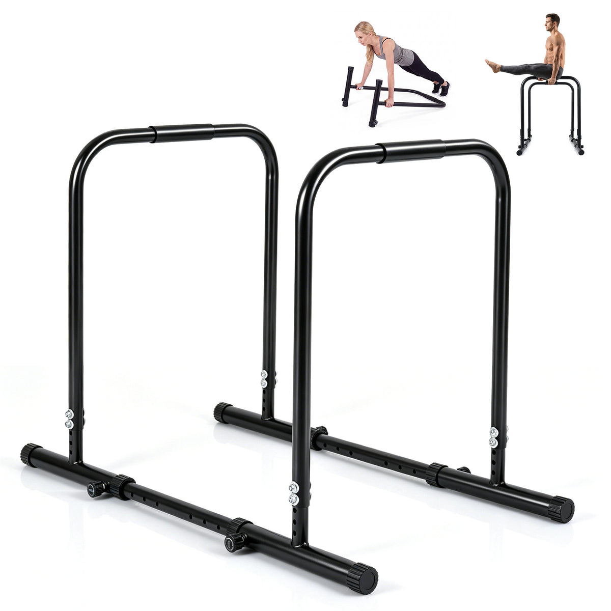 Adjustable Dip Bar Station with 300 KG Capacity and Anti-Slip Foam Grips-Black