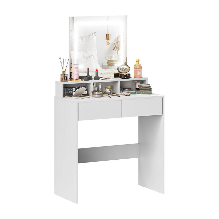 HOMCOM Storage Dressing Table, with LED Light Mirror - White