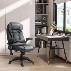 HOMCOM 6-Point Massage Office Chair with Seat Heated for Home Office, PU Leather High Back Executive Desk Chair with Adjustable Height and 360 Swivel for Work Study, Black