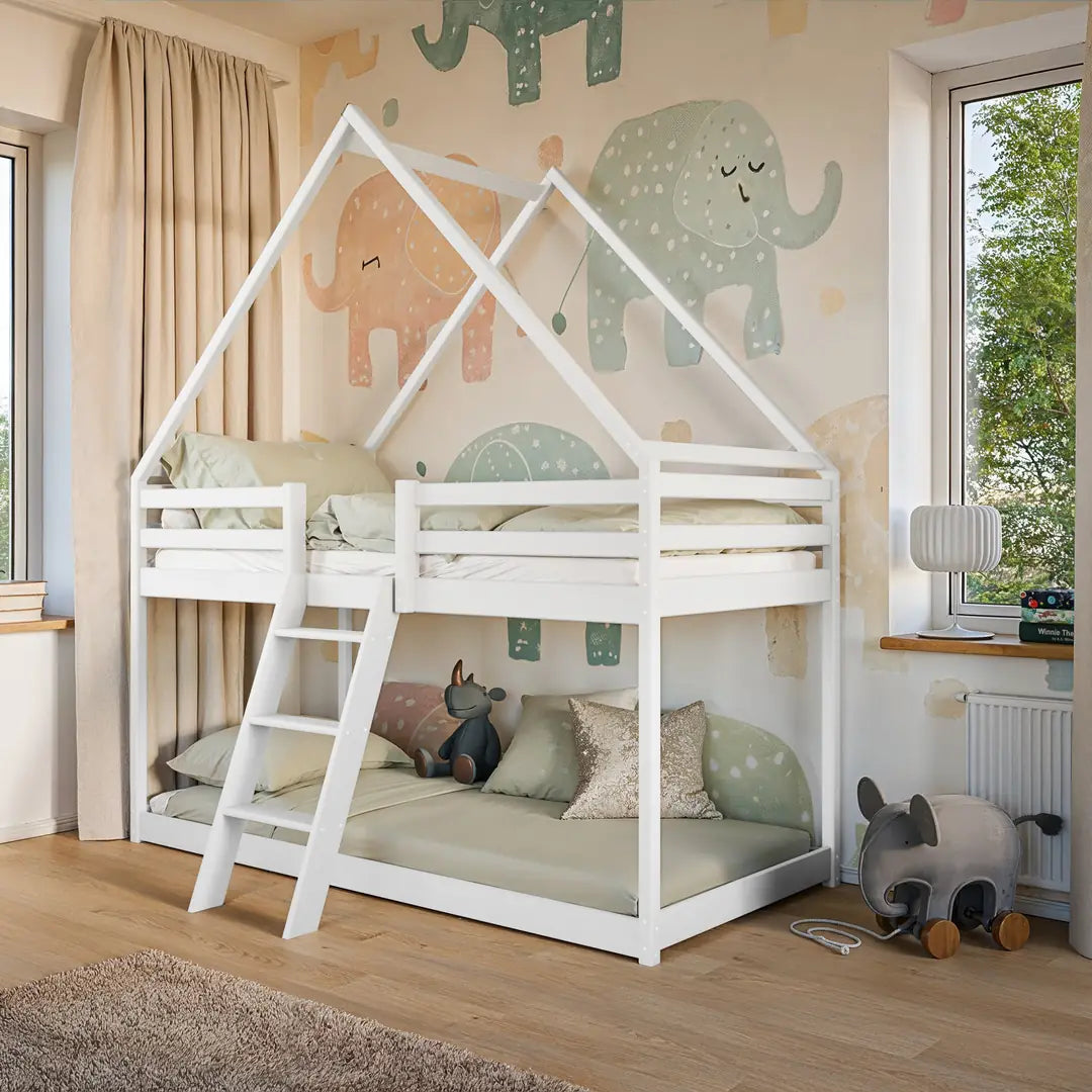 Wooden House Bunk Bed Sweet in White Matt, image 3