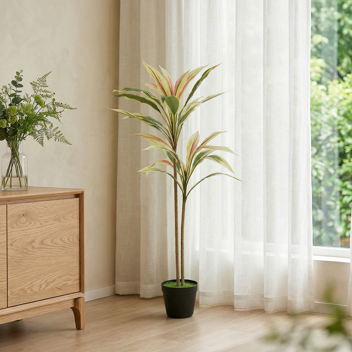 HOMCOM 90 cm Artificial Cordyline Tree in Moss Effect Pot, Realistic PEVA Faux Plant, Yellow