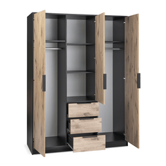 Oak Viking Mirrored Hinged Door Wardrobe 149cm – YORK D3